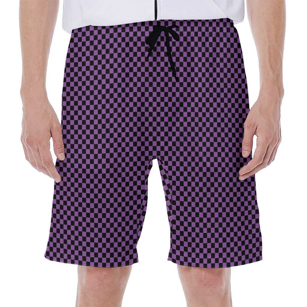 Purple And Black Checkered Pattern Print Men's Beach Shorts