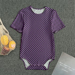 Purple And Black Checkered Pattern Print Men's Bodysuit