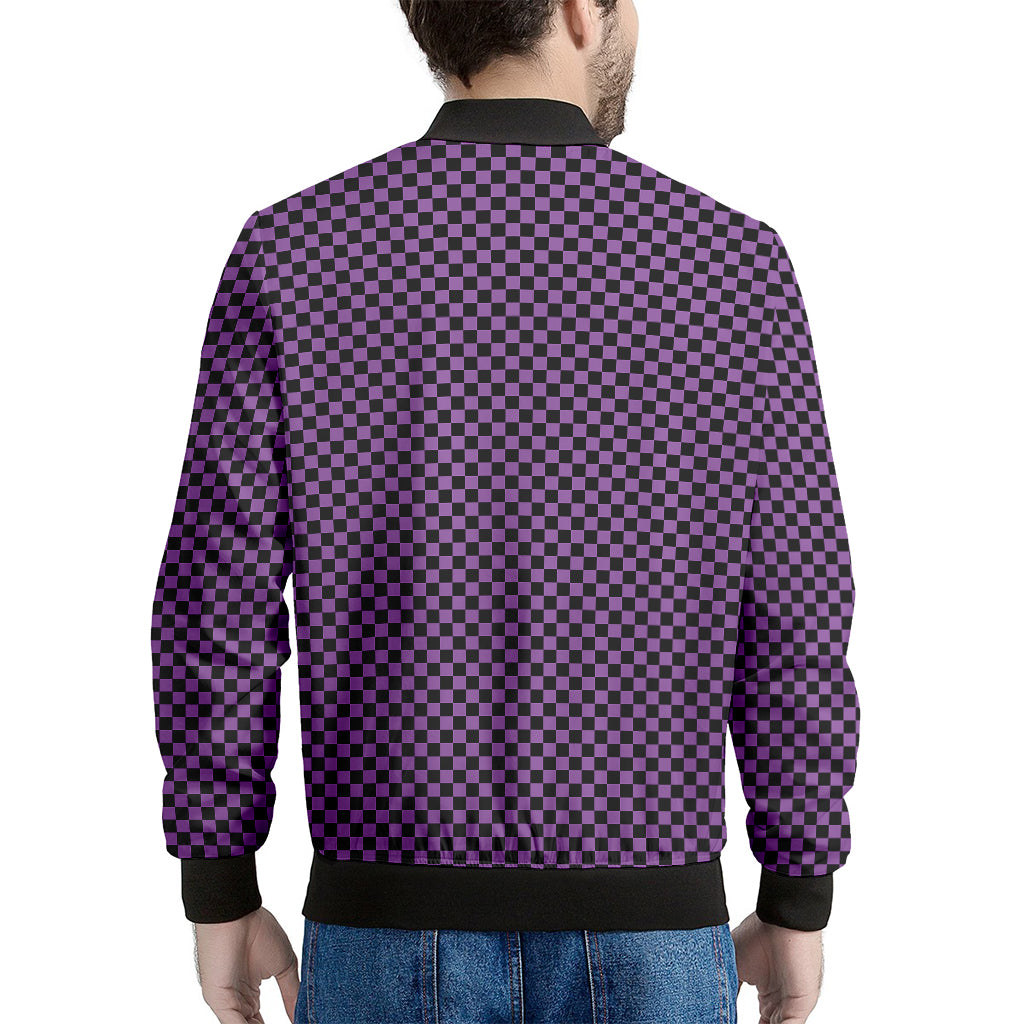 Purple And Black Checkered Pattern Print Men's Bomber Jacket