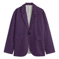 Purple And Black Checkered Pattern Print Men's Cotton Blazer