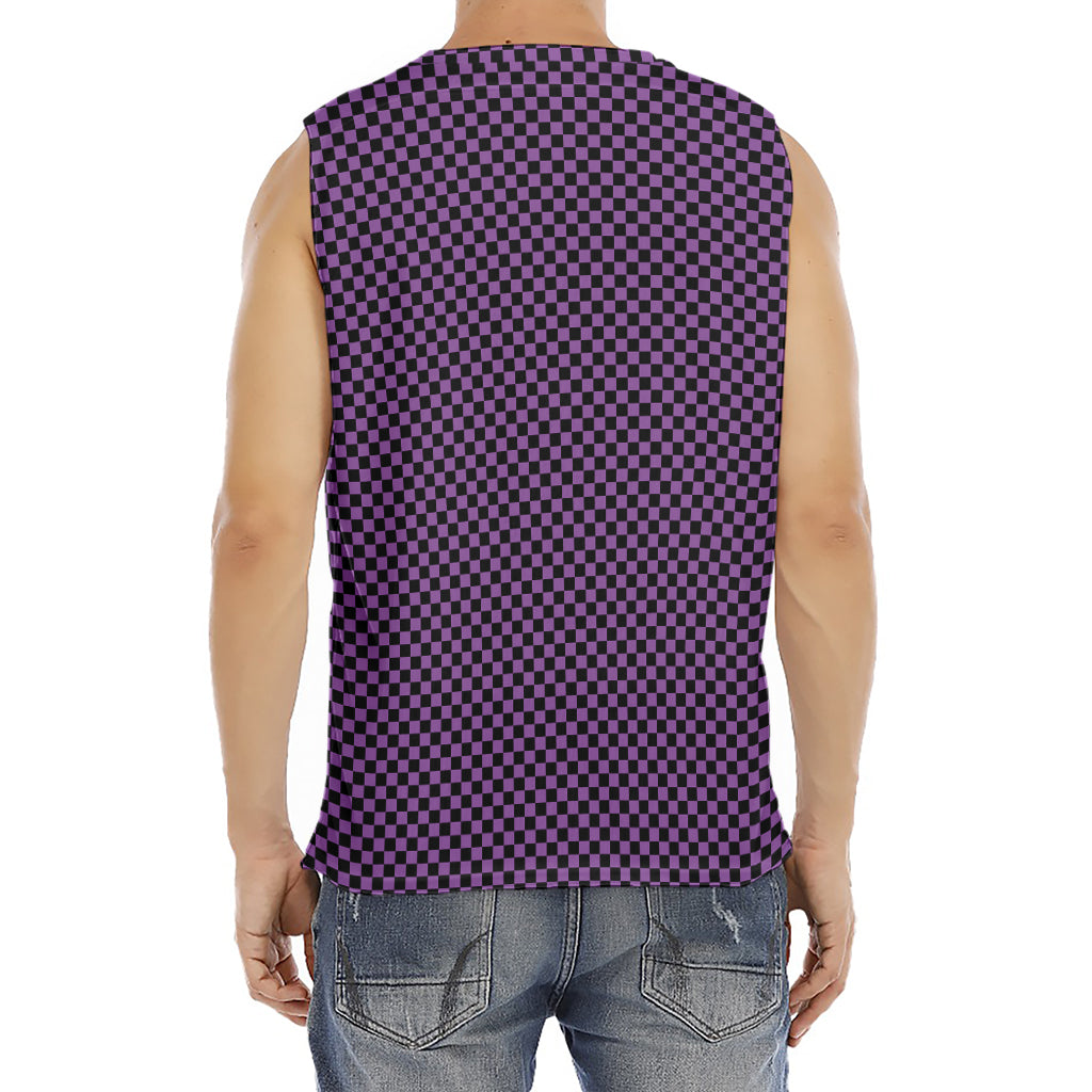 Purple And Black Checkered Pattern Print Men's Fitness Tank Top