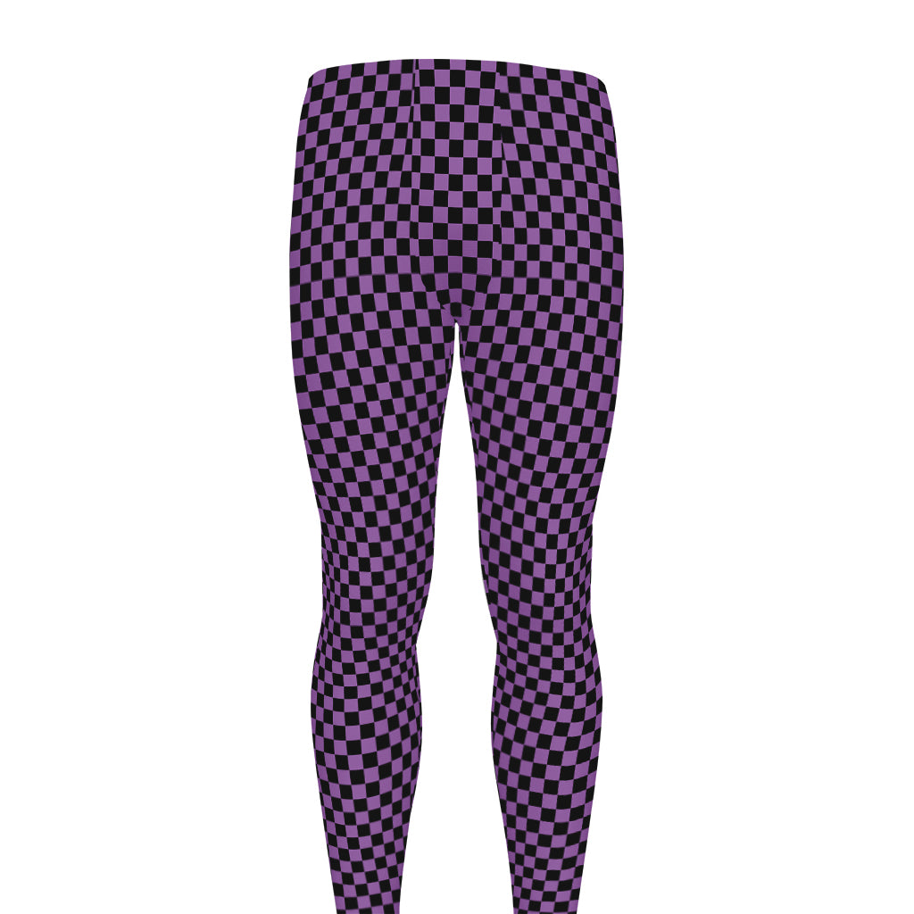 Purple And Black Checkered Pattern Print Men's leggings