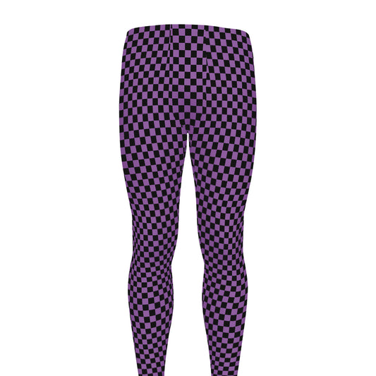 Purple And Black Checkered Pattern Print Men's leggings