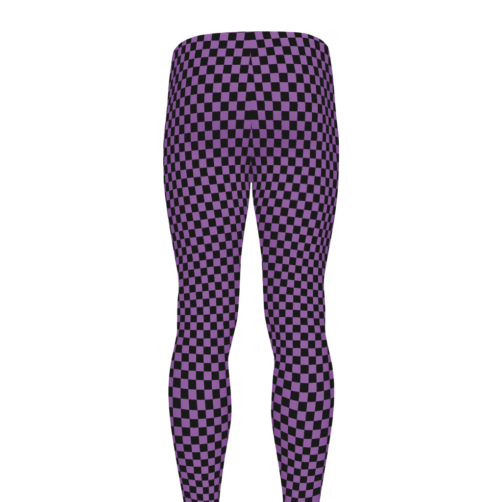 Purple And Black Checkered Pattern Print Men's leggings