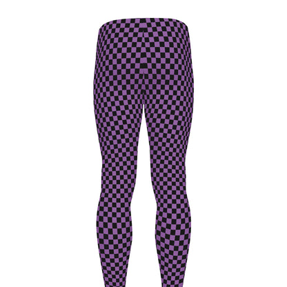 Purple And Black Checkered Pattern Print Men's leggings