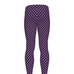 Purple And Black Checkered Pattern Print Men's leggings