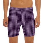 Purple And Black Checkered Pattern Print Men's Long Boxer Briefs
