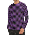 Purple And Black Checkered Pattern Print Men's Long Sleeve Rash Guard