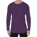 Purple And Black Checkered Pattern Print Men's Long Sleeve T-Shirt