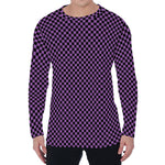 Purple And Black Checkered Pattern Print Men's Long Sleeve T-Shirt