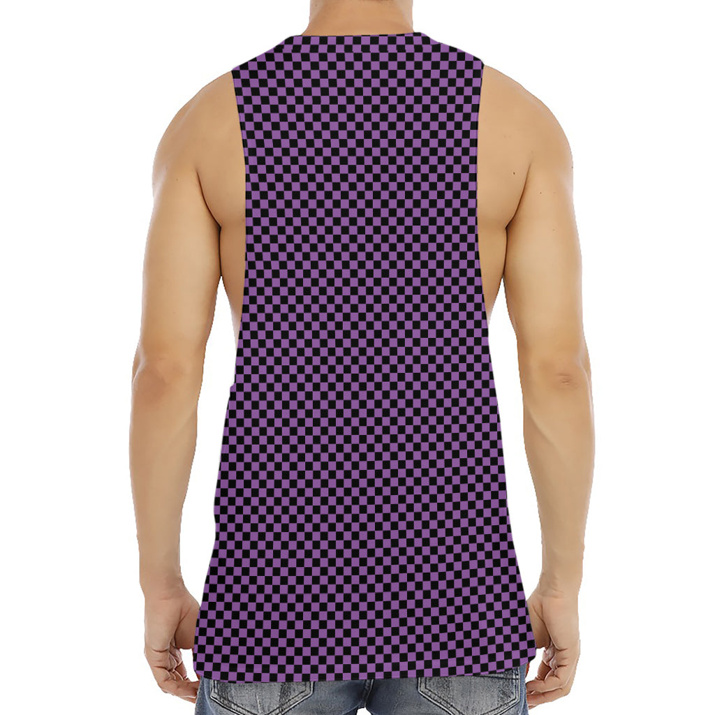 Purple And Black Checkered Pattern Print Men's Muscle Tank Top