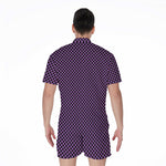 Purple And Black Checkered Pattern Print Men's Rompers