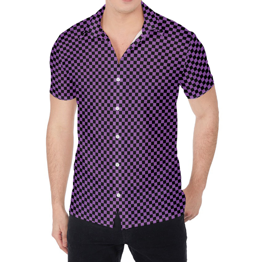 Purple And Black Checkered Pattern Print Men's Shirt