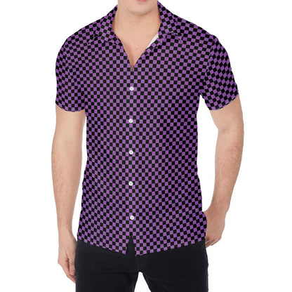 Purple And Black Checkered Pattern Print Men's Shirt
