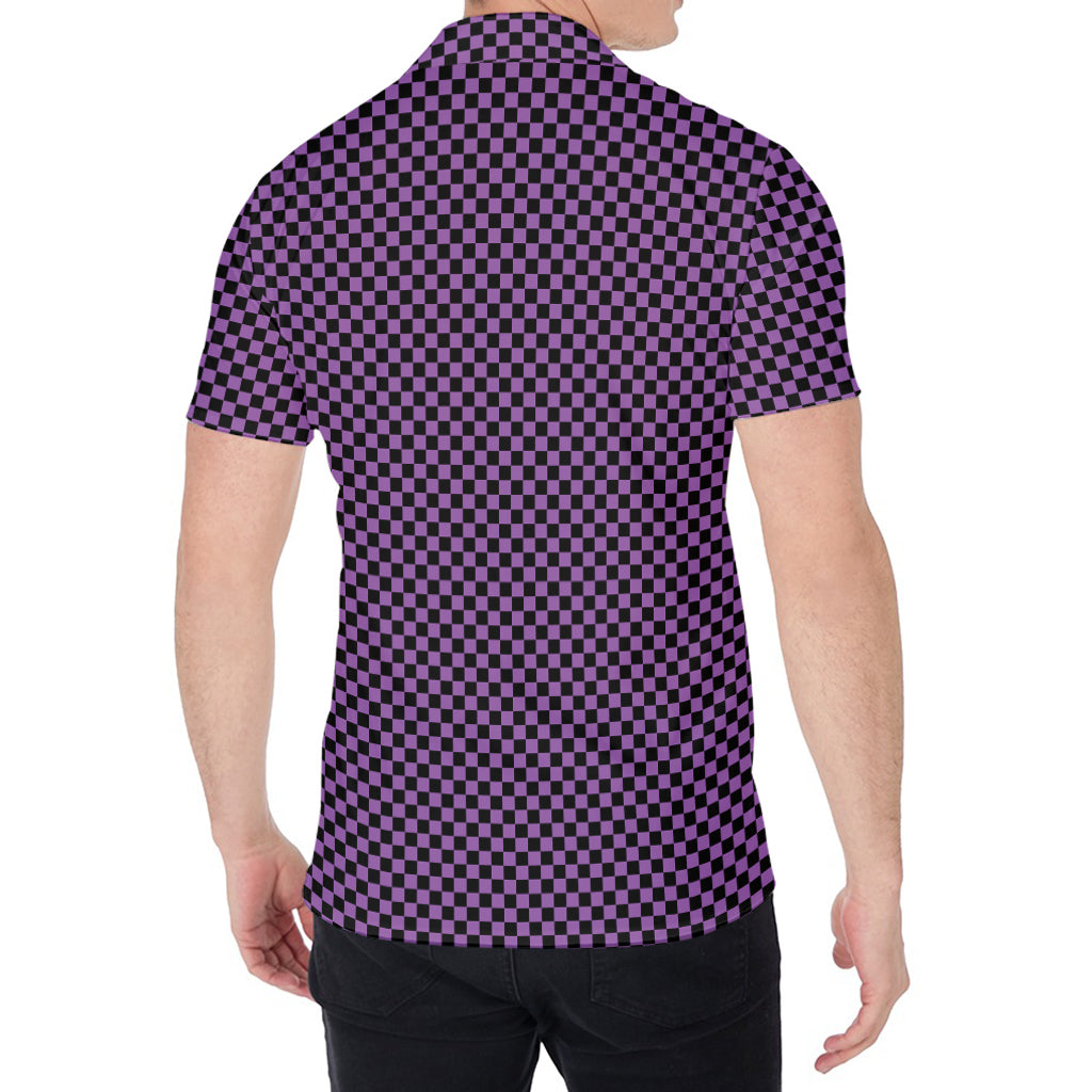 Purple And Black Checkered Pattern Print Men's Shirt