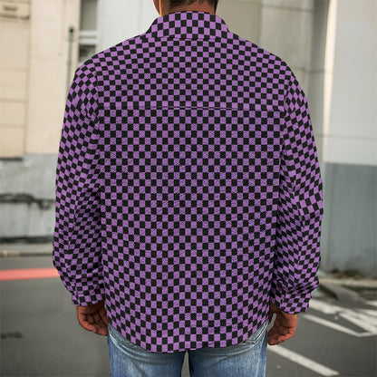 Purple And Black Checkered Pattern Print Men's Shirt Jacket