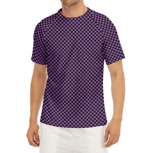 Purple And Black Checkered Pattern Print Men's Short Sleeve Rash Guard