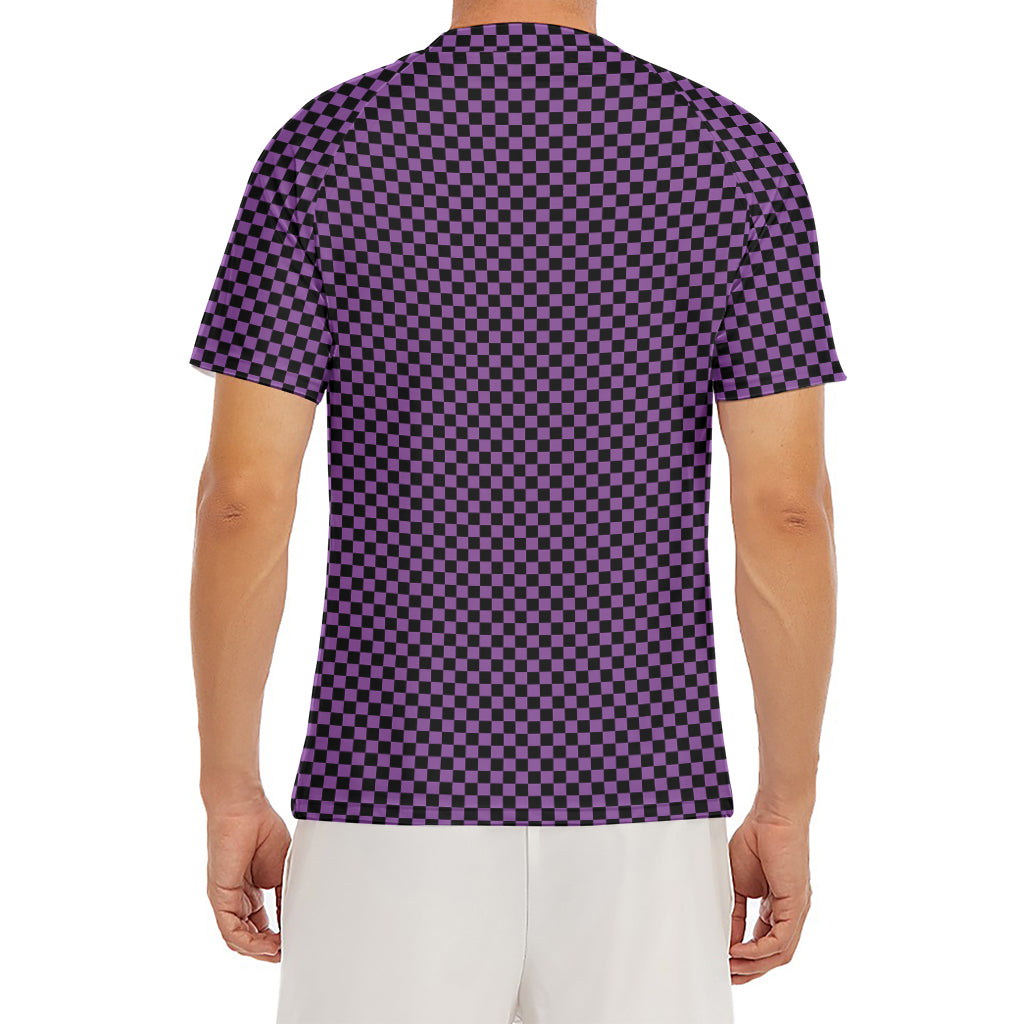 Purple And Black Checkered Pattern Print Men's Short Sleeve Rash Guard