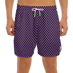 Purple And Black Checkered Pattern Print Men's Split Running Shorts