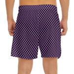 Purple And Black Checkered Pattern Print Men's Split Running Shorts