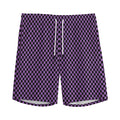 Purple And Black Checkered Pattern Print Men's Athletic Shorts