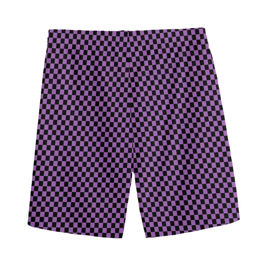 Purple And Black Checkered Pattern Print Men's Sports Shorts