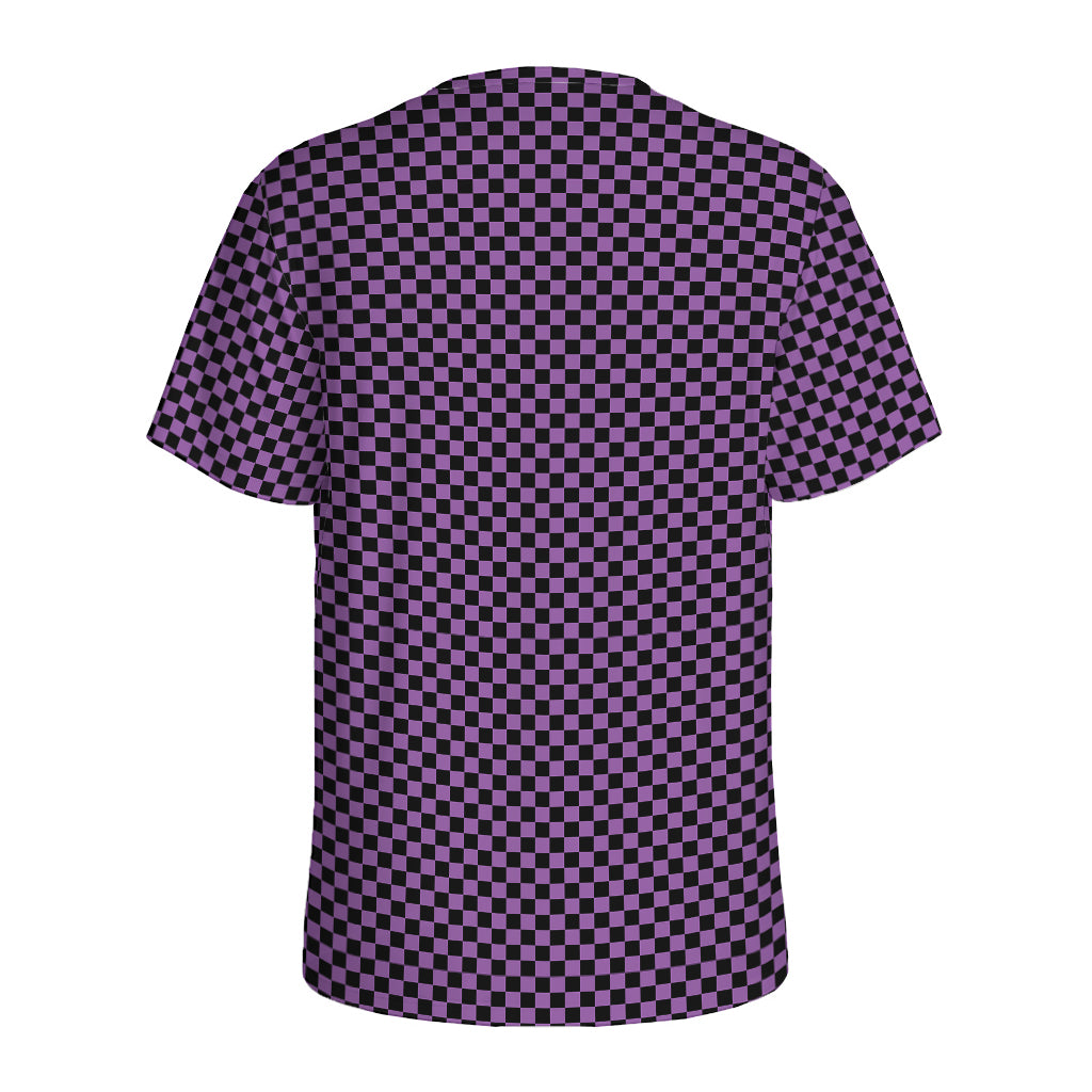 Purple And Black Checkered Pattern Print Men's Sports T-Shirt