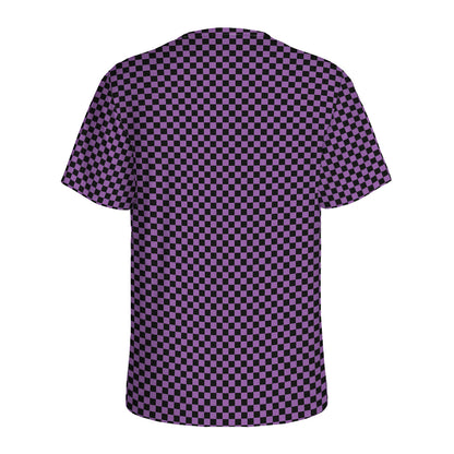 Purple And Black Checkered Pattern Print Men's Sports T-Shirt