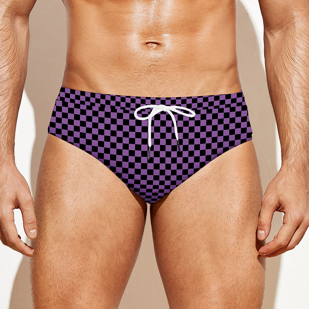Purple And Black Checkered Pattern Print Men's Swim Briefs