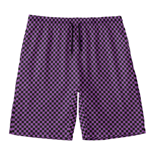 Purple And Black Checkered Pattern Print Men's Swim Trunks