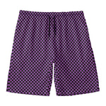 Purple And Black Checkered Pattern Print Men's Swim Trunks