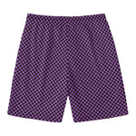 Purple And Black Checkered Pattern Print Men's Swim Trunks