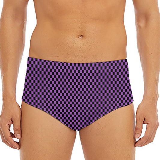 Purple And Black Checkered Pattern Print Men's Triangle Swim Briefs