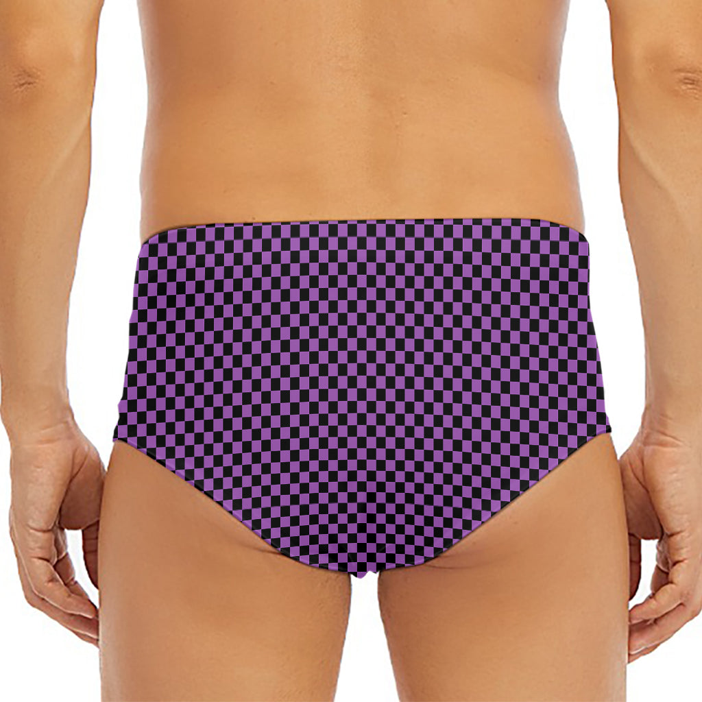 Purple And Black Checkered Pattern Print Men's Triangle Swim Briefs