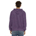 Purple And Black Checkered Pattern Print Men's Velvet Pullover Hoodie