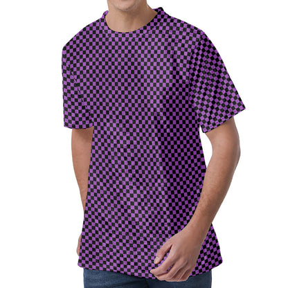 Purple And Black Checkered Pattern Print Men's Velvet T-Shirt