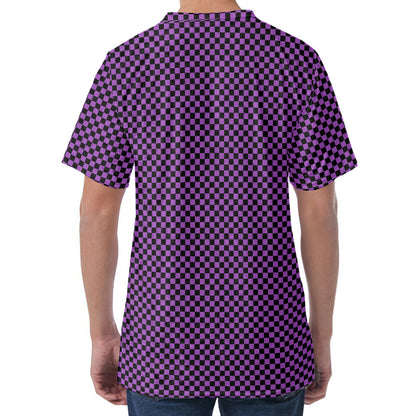 Purple And Black Checkered Pattern Print Men's Velvet T-Shirt