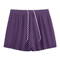 Purple And Black Checkered Pattern Print Mesh Shorts