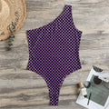 Purple And Black Checkered Pattern Print One Shoulder Bodysuit