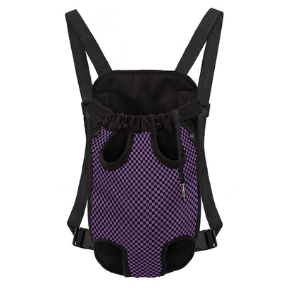 Purple And Black Checkered Pattern Print Pet Carrier Backpack