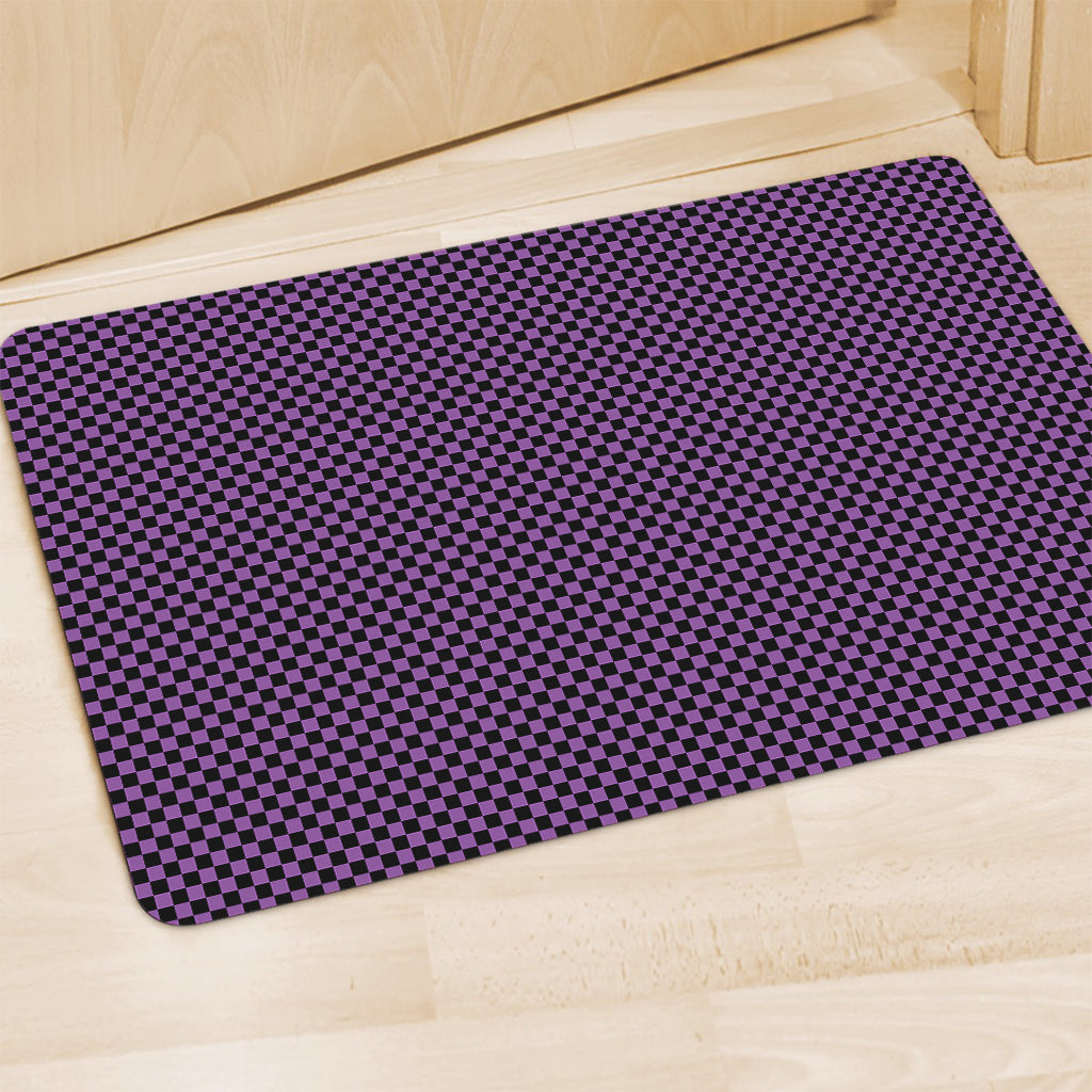 Purple And Black Checkered Pattern Print Polyester Doormat