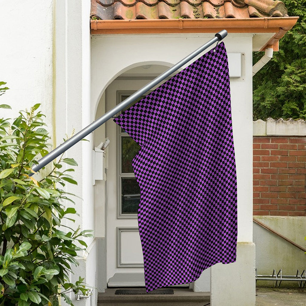 Purple And Black Checkered Pattern Print Polyester Flag
