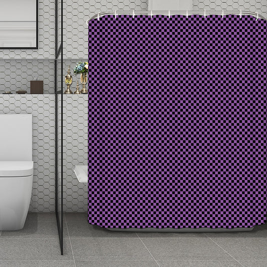 Purple And Black Checkered Pattern Print Polyester Shower Curtain