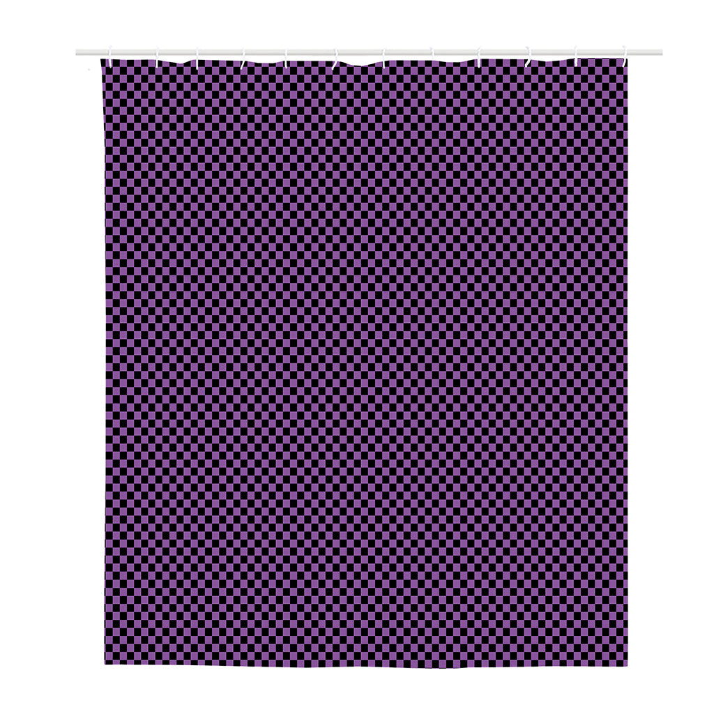 Purple And Black Checkered Pattern Print Polyester Shower Curtain