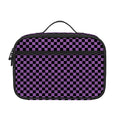 Purple And Black Checkered Pattern Print Portable Lunch Bag
