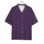 Purple And Black Checkered Pattern Print Rayon Hawaiian Shirt