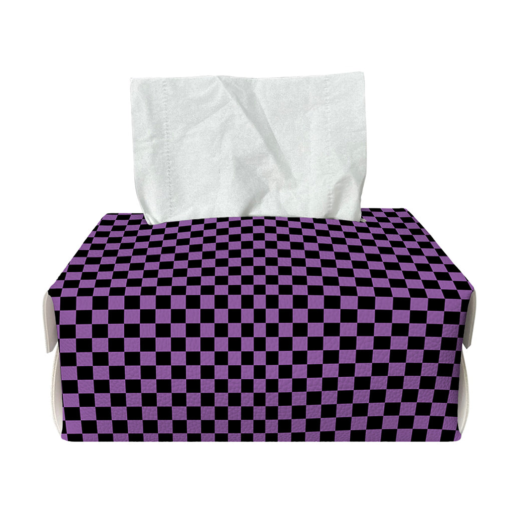 Purple And Black Checkered Pattern Print Rectangle Tissue Box Cover