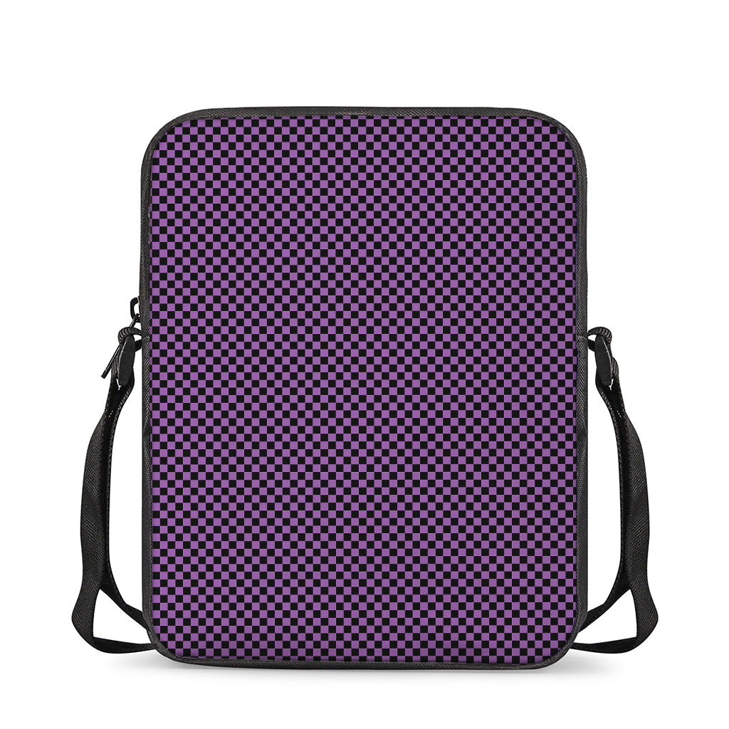Purple And Black Checkered Pattern Print Rectangular Crossbody Bag