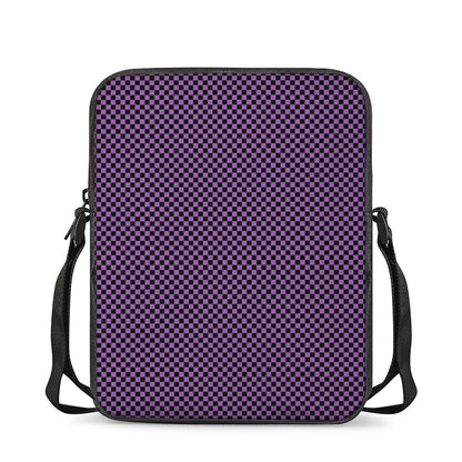 Purple And Black Checkered Pattern Print Rectangular Crossbody Bag