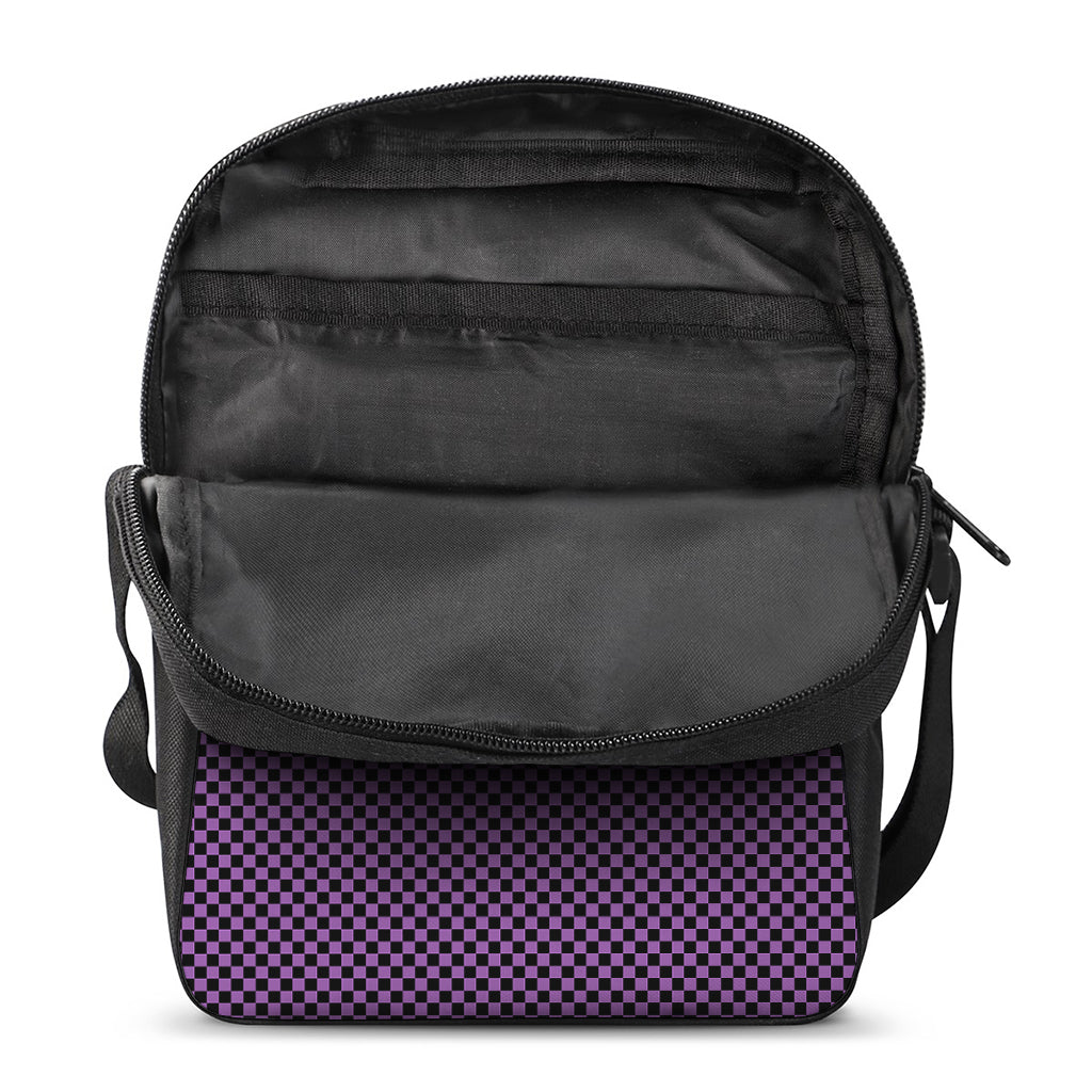 Purple And Black Checkered Pattern Print Rectangular Crossbody Bag